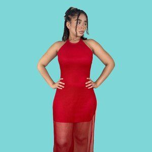 Vintage Halter Mesh Maxi Dress